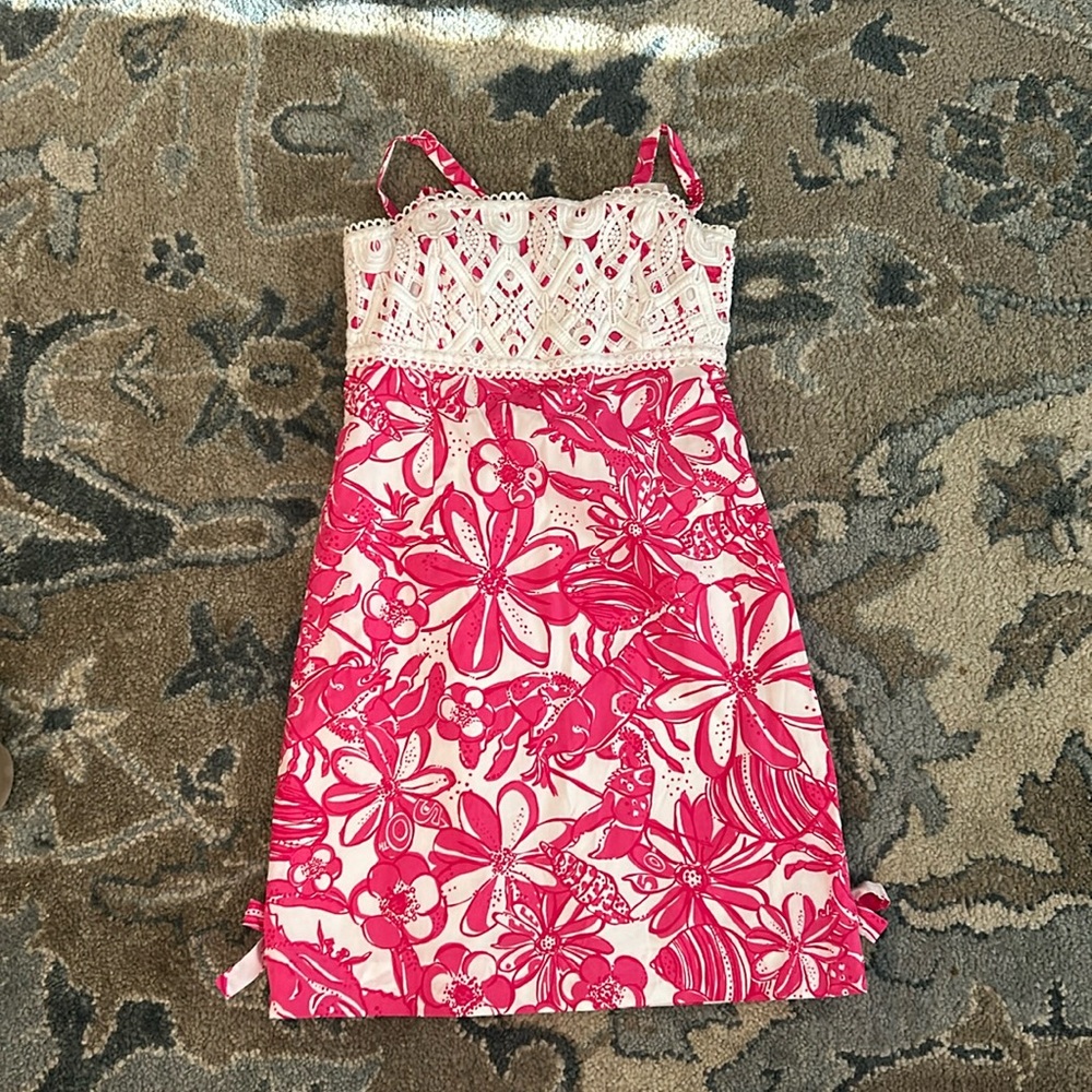 Lilly Pulitzer Hot Pink White Jubilee Lobster Print Crochet Lace Mini Dress - 2